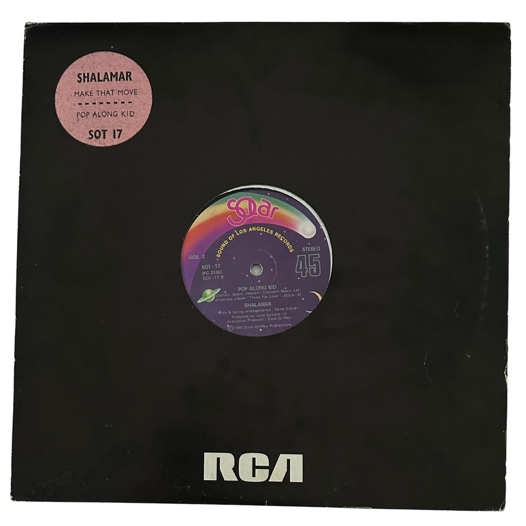 Shalamar record with black sleeve and original sticker label
